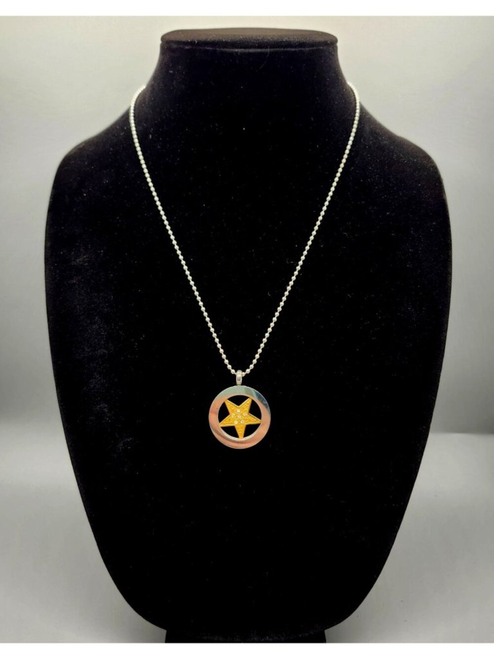 Star Pendant Necklace With Silver-Tone Ball Chain Gold-Tone Center & Rhinestone